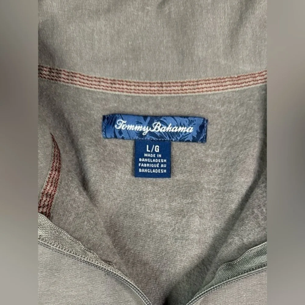 Tommy Bahama‎ Mens Large Gray Taupe Quarter Zip Pullover Marlin Logo Sweatshirt